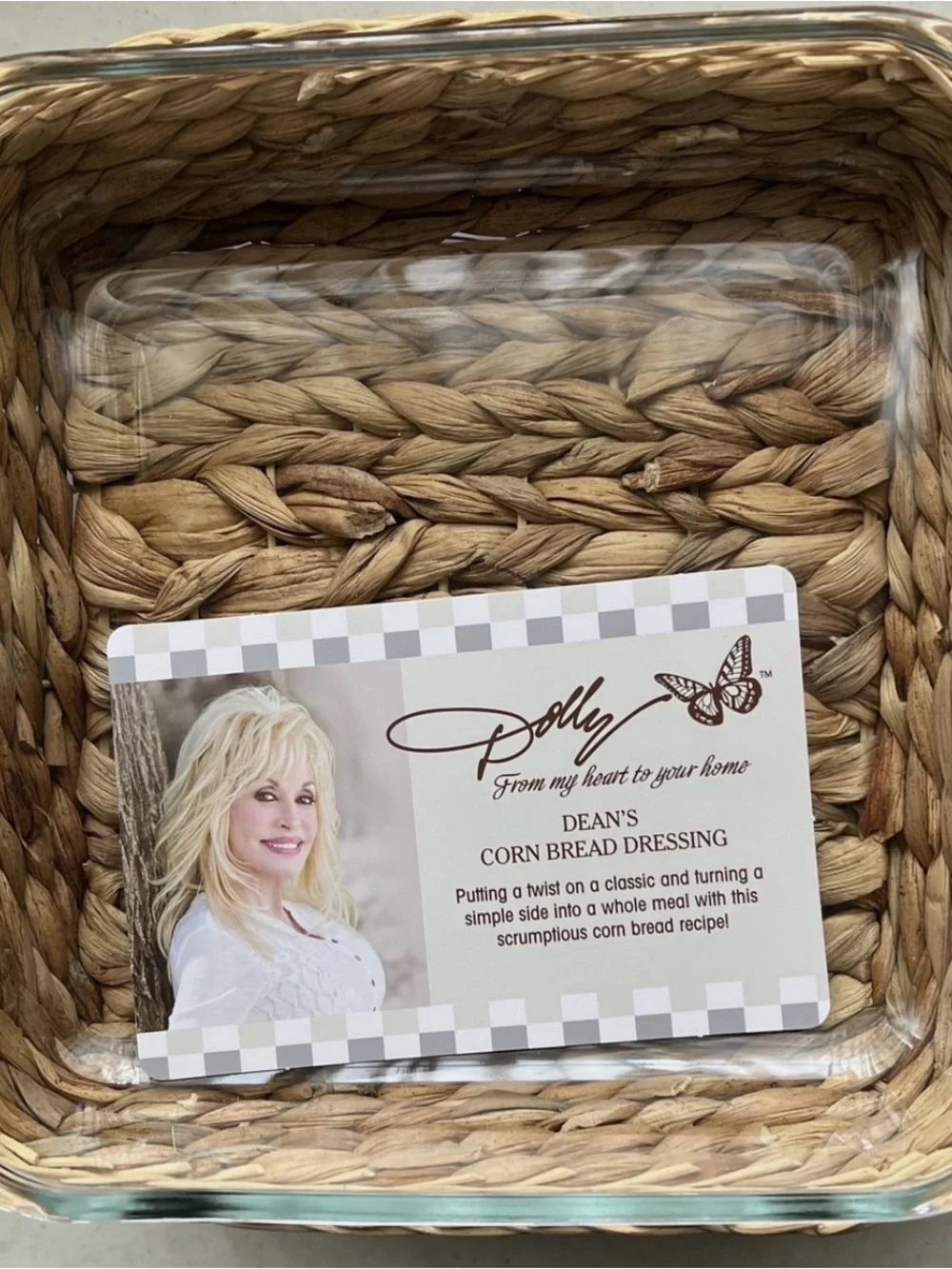 Dolly 1.9QT Square Baker with Tan Wicker Basket